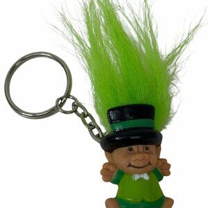 Vintage Leprechaun Troll Keychain Green Hair 1.5" Miniature Pencil Topper